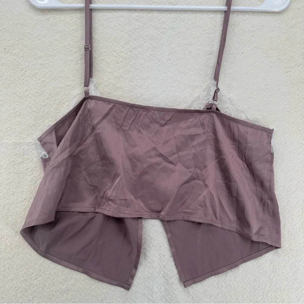 Mauve Satin Lace Camisole Coquette Top - Picture 2 of 5